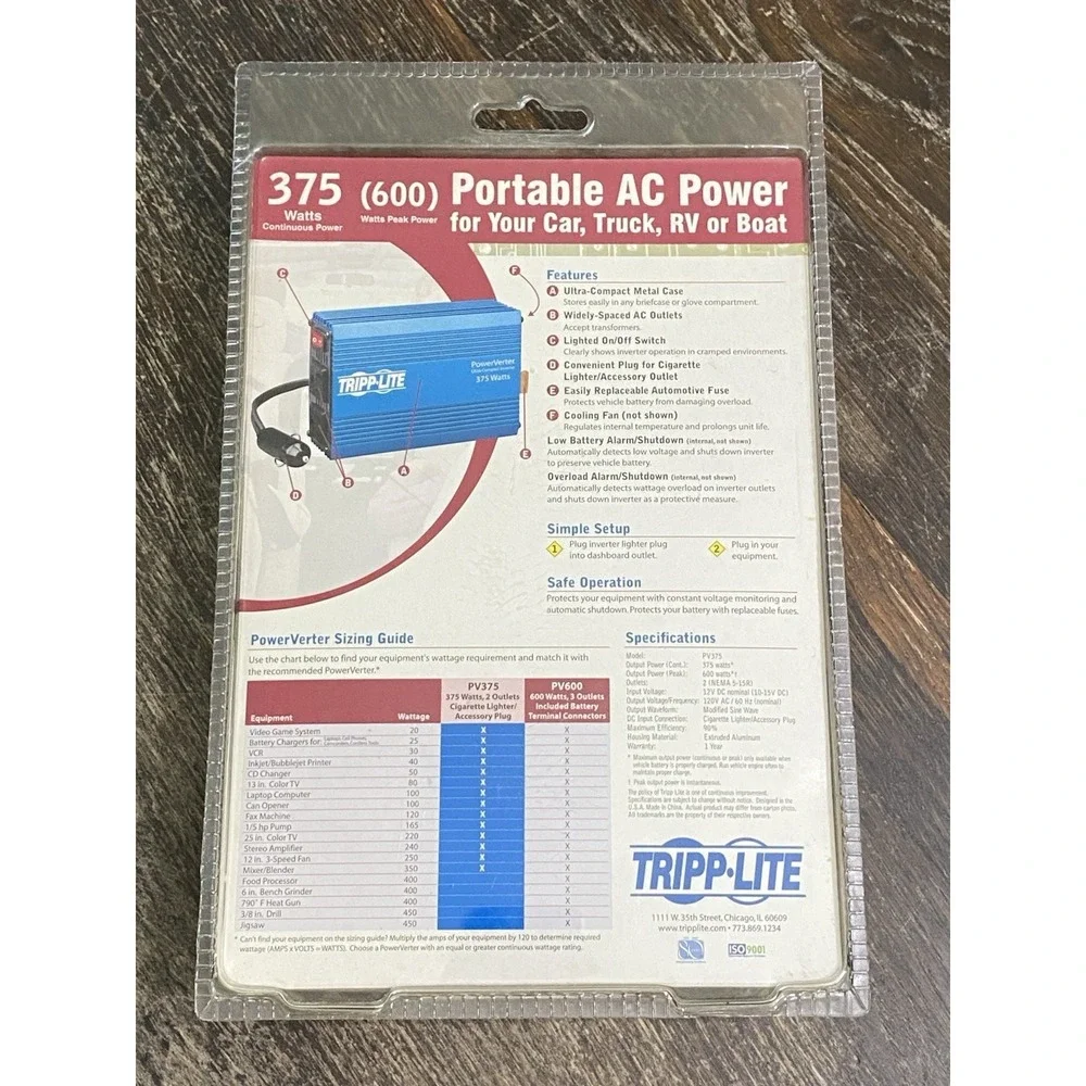 Tripp Lite PowerVerter Ultra Compact Inverter PV375 2 Outlets New